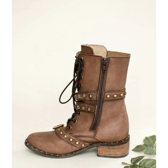 Rory Leather Combat Boot in Brown NWOT